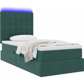 vidaXL Bett mit Stauraum und LED mit LED Dunkelgrün 90 x 200 cm Samt