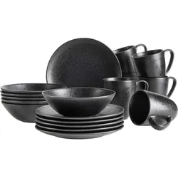 Frühstücks-Geschirrset MÄSER "ESSENTIAL, Frühstücks Set, Steinzeug", schwarz, 18 tlg., Steinzeug, Geschirr-Sets, Geschirr-Set, Service