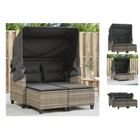 vidaXL Gartensofa 2-Sitzer mit Dach und Hockern Hellgrau Poly Rattan