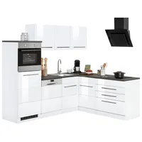 kochstation Winkelküche KS-Trient L-Form 230 cm weiß hochglanz