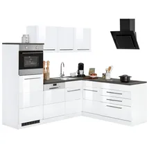 kochstation Winkelküche KS-Trient L-Form 230 cm weiß hochglanz