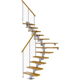 DOLLE Mittelholmtreppe Cork (Breite: 75 cm, 1/4-gewendelt, Perlgrau, Farbe Stufen: Eiche, Natur, Geschosshöhe: 222 – 270 cm)