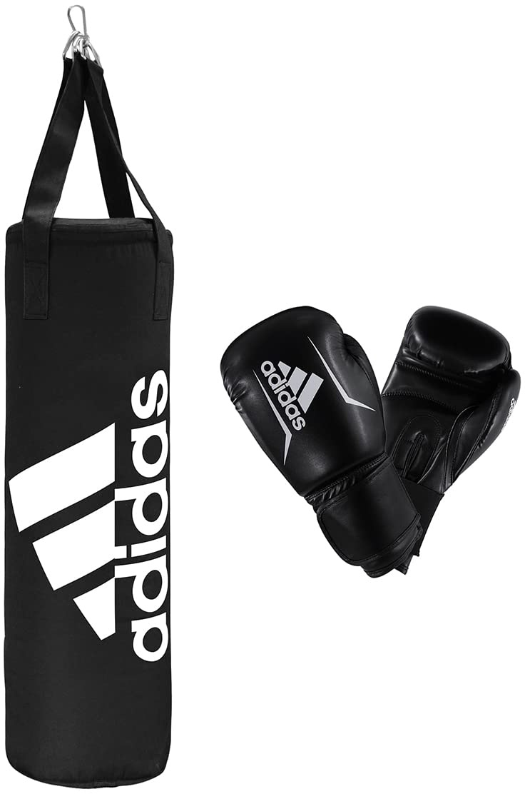 adidas Unisex Jugend Youth Boxing Boxset, Schwarz, Boxsack: 75 x 30 cm - Boxhandschuhe 8 oz EU