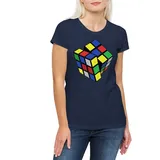 Urban Backwoods Print-Shirt Retro Cube Damen T-Shirt Zauberwürfel 80s Magic Speed Cubing Cuber (1-tlg) Speedcube Algorithm Cube Würfel blau M