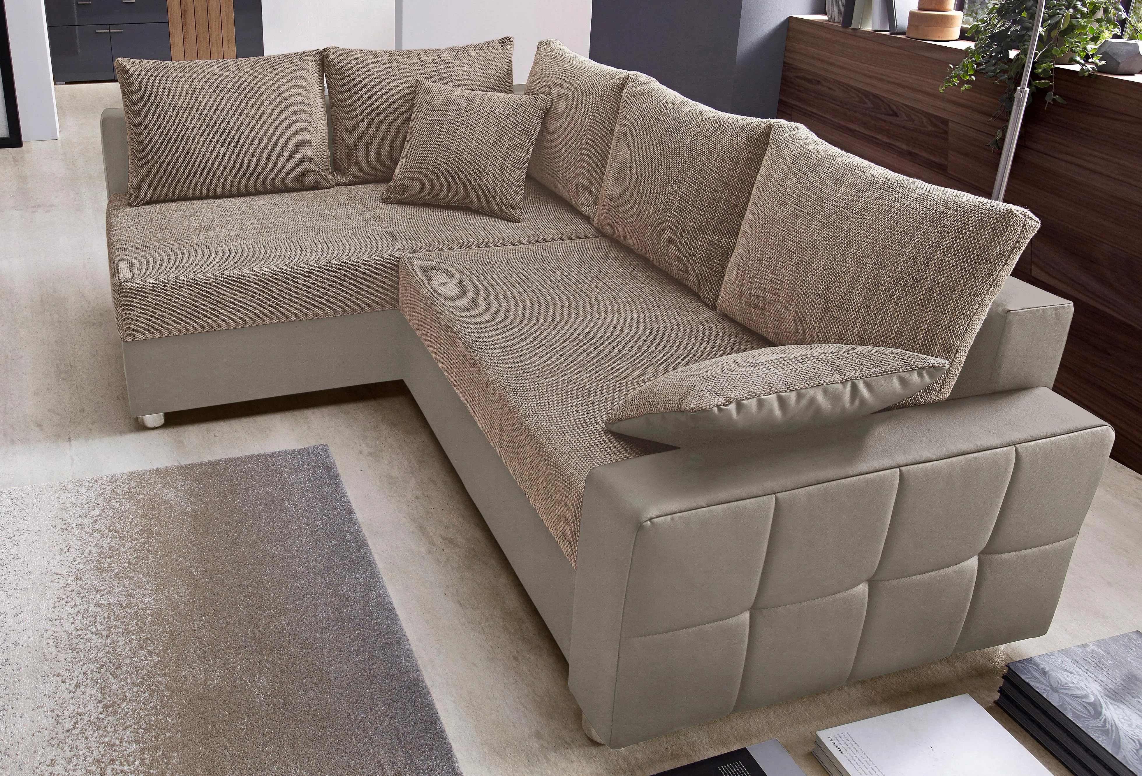 COLLECTION AB Ecksofa »Parma L-Form«, mit Bettfunktion und Federkern COLLECTION AB schlamm/cappuccino