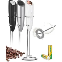 SIMPLETASTE Milchaufschäumer Handheld Batteriebetriebener Elektrischer Schaumbereiter, Getränkemixer mit Edelstahl-Schneebesen und Ständer für Cappuccino, Kugelsicherer Kaffee, Latte