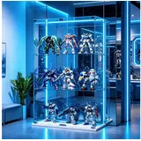Simurq Glasvitrine Standvitrinen mit LED Beleuchtung Vitrinenschrank mit Glastür (glas vitrine mit 2 Glastür und 3 Lagen,Schloss,Kippsicherung) Sammlervitrine aus gehärtetes Glas,Modernes rahmenloses Design weiß