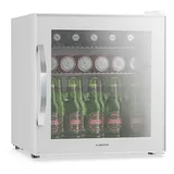 Klarstein Beersafe Getränkekühlschrank 47 L – Mini Kühlschrank mit Glastür, Weiß | LED-Beleuchtung, herausnehmbare Metallablagen, leise, Flaschenkühlschrank für Getränke & Dosen