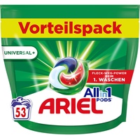 Ariel Allin1 PODS, Flüssigwaschmittel-Kapseln Universal+ 53 Waschladungen, Wirken Selbst Bei 7 Tage Alten, Eingetrockneten Flecken in Kaltem Wasser