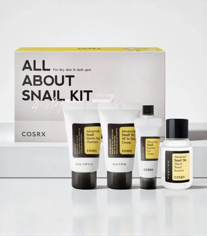 Cosrx All About Snail Kit – pflegendes Hautpflege Set Gel 20 ml + Creme 20 g + Augencreme 5 ml + Serum 30 ml