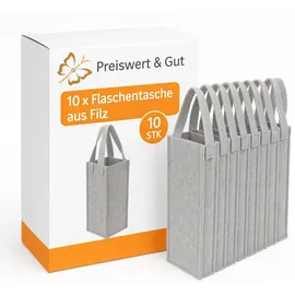 Preiswert & Gut 10x Weintasche Filz mit Henkel - Filztasche für Weinflaschen 29,5 x 10,5 x 10,5 cm – Flaschentasche Filz 2 Henkeln als Geschenktüten für Weingeschenk für Weihnachten oder Hochzeit