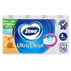 Zewa Ultra Clean Toilettenpapier, 4-lagig mit Strohanteil 830512 , 1 Packung = 16 Rollen à 135 Blatt