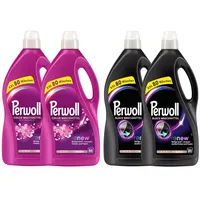 PERWOLL Flüssig-Set 4x 80 Waschladungen (320WL) 2x Black & 2x Color Blütenrausch, Feinwaschmittel-Set reinigt sanft und erneuert Farben und Fasern, mit Dreifach-Renew-Technologie