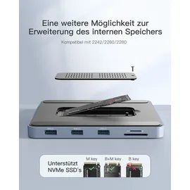 Inateck USB C Hub für iMac, Dockingstation Kompatibel mit iMac 24 Zoll 2021/2023, USB 3.2 Gen 2, 8-in-1 Aluminium USB Hub mit NVMe SSD Gehäuse, USB C 10 Gbit/s und SD/TF Kartenleser, DK2001