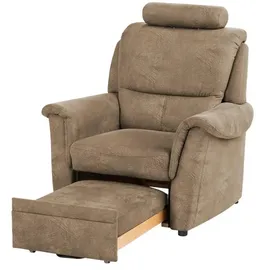 meinSofa Sessel Chris Mikrofaser 102 x 96 x 92 cm Braun mit Hocker