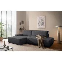 OTTO home Ecksofa SHERWOOD Cord Schlafsofa in L-Form offen (275cm), Schlaffunktion und Bettkasten, Kedernaht, hoher Sitz- & Liegekomfort grau