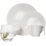 moritz Melamin Geschirr Set 4 Personen Crema 16 Teilig + Tiamo Gläser Wassergläser Tafelgeschirr Picknick BBQ Kochgeschirr