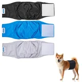 Nobleza 3X Hundewindel für Rüden, Waschbare Hunde Windeln für Männliche, Hygienische Inkontinenzhöschen, Bauchbänder für Haustiere (L Taille 36-48cm, 3er Pack, Grau, Schwarz und Blau)