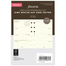 Filofax Kalender Pocket 1 Woche auf 2 Seiten Weiß 2026