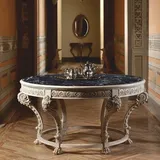 Casa Padrino Luxus Barock Esstisch mit Marmorplatte Grau / Schwarz Ø 142 cm - Made in Italy