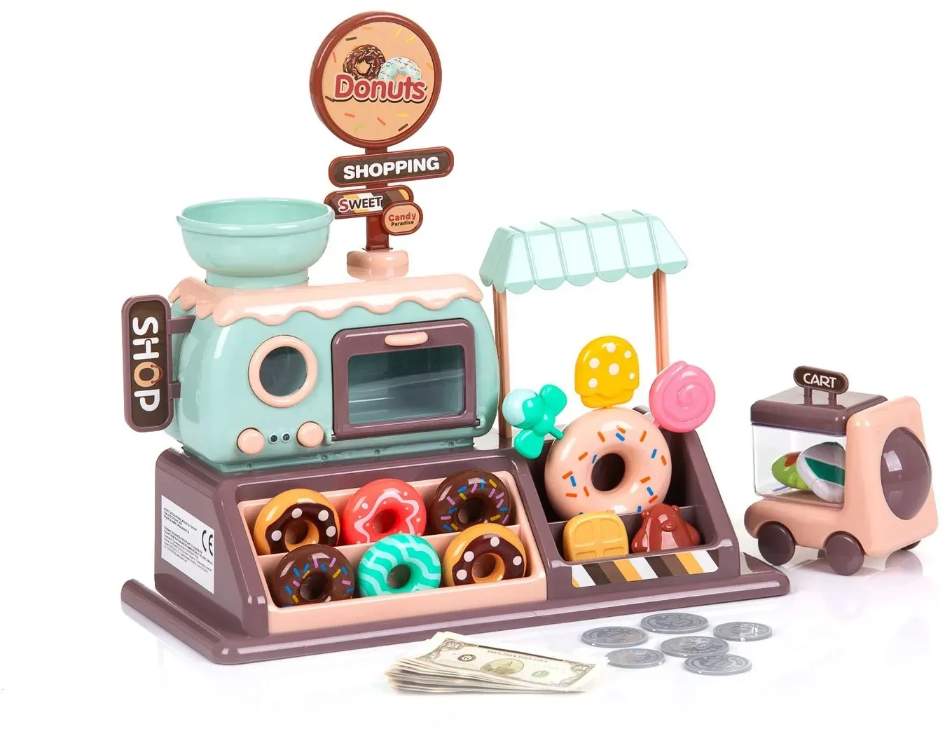 Chipolino Spielzeug Donut Shop 34-teilig Spielgeld Licht Kekse Donuts Lutscher braun