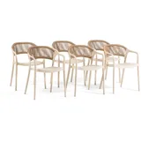 RATTATAN Set aus 6 Stühlen aus Polypropylen mit Kordelgeflecht, elegant, widerstandsfähig, stapelbar, für Garten, Balkon, Bars, Restaurants - JOLANDA - Creme