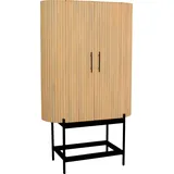 SIT Möbel SIT beige natur schwarz), B:100cm H:172cm T:40cm, Massivholz, Metall, Schränke, Mehrzweckschrank, Lamellen-Design im Retro Stil