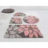 Badematte Susan, Höhe 15 mm, fußbodenheizungsgeeignet, strapazierfähig, Polyester, rund, Blumen-Muster, Badteppich, Badematten auch als 3 teiliges Set & rund grau|rosa rund | Ø 80 cm x 15 mm