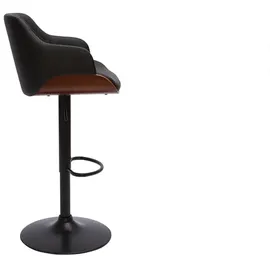 miliboo Design-Barhocker höhenverstellbar schwarz und dunkles Holz LUCIEN