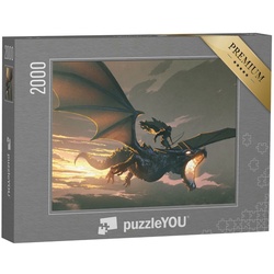 puzzleYOU Puzzle Ritter reitet den Drachen bei Sonnenuntergang, 2000 Puzzleteile, puzzleYOU-Kollektionen Drache, Tiere aus Fantasy & Urzeit