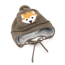 Maximo Strickmütze MAXIMO, Jungen, Gr. 49, grau, Wollmischung, Mützen Strickmütze, mit Fuchsmotiv mit Pompon und Bindeband