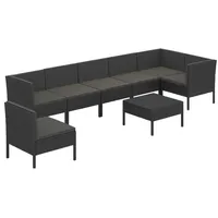 vidaXL Polyrattan Lounge-Set 8-tlg. schwarz inkl. Auflagen 3094389