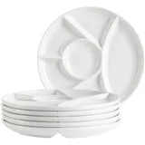 Mäser Fondueteller Set für 6 Personen, Teller für Fondue, Party, BBQ, mit praktischen Unterteilungen, vielseitig, zeitlos, Porzellan, weiß, 21,5