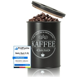 IDEALTASTIC Kaffeedose luftdicht 500g für anhaltendes Kaffeearoma, Stahl, (mit zeitsparendem Bambus-Deckel, Lebensmittelgeprüfte Kaffeedosen), Robuste Kaffeedose für gemahlenen Kaffee & Bohnen schwarz