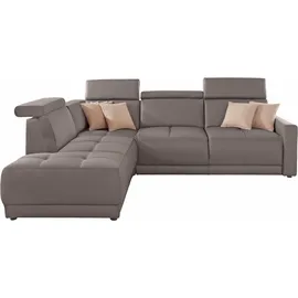 DOMO collection Ecksofa DOMO COLLECTION "Ava, moderne Sitzheftung mit toller Doppelnaht, komfortabel, L-Form", braun (schlamm), B:266cm H:84cm T:99cm, Kunstleder SOFTLUX;Struktur fein (100% Polyester);Zierkissen: Microfaser PRIMABELLE (100% Polyester);Struktur (100% 