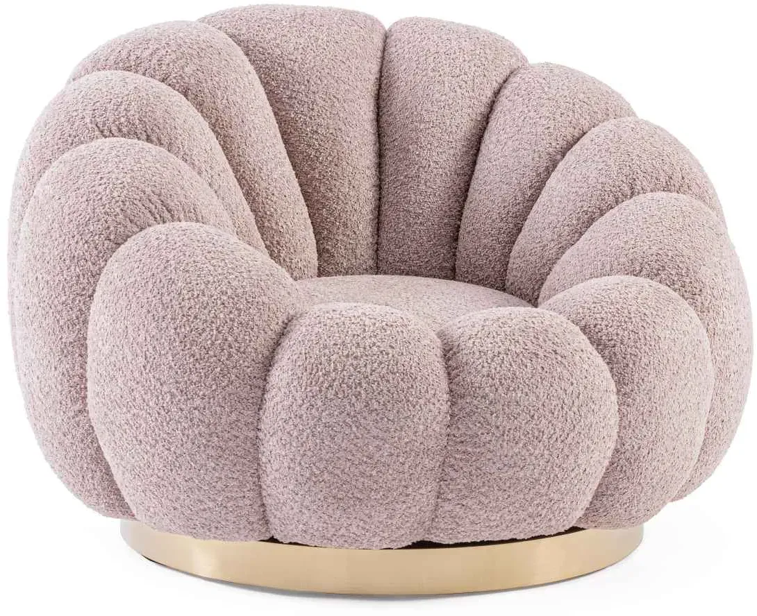 Drehsessel Florel aus Boucle-Stoff, modern und gepolstert, Altrosa, goldenes Mittelfuß-Gestell