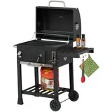 Relaxdays Holzkohlegrill Grillwagen, mit Deckel, BBQ-Grill mit Rädern, höhenverstellbar, Gartengrill XXL, schwarz/Silber, 1 Stück