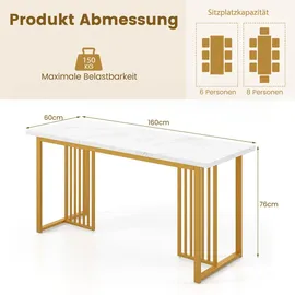 Costway Esszimmertisch 160 x 76 x 60 cm Weiß/Gold