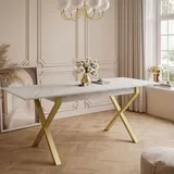 ARTON GOLD II 140 cm ausklappbarer Tisch Marmor Levanto- Metallbeine X