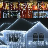 Cecaylie LED Eisregen außen 200 LED 5m weihnachtsbeleuchtung außen mit 8 Beleuchtungsmodi IP44 Lichterkette Strombetrieben für Innenausstattung Außenbereich Schlafzimmer Weihnachten Party(Kaltesweiß)