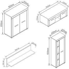 VCM Wohnwand Usilo Anthrazit, / Honigeiche, H. 159 x B. 242 x T. 37 cm,
