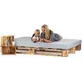 Lermowood Palettenbett M1 aus Holz 140 x 200 cm Geflammt mit Lattenrost Holzbett 20cm Stabiles Seniorenbett Kinderbett Jugendbett Gästebett erhöhtes Einzelbett Bettgestell Futonbett Komforthöhe