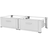 ML-Design Doppel Waschmaschinen Untergestell 2 Schubladen, Weiß, 128x53,5x31,5 cm, Waschmaschinen-Sockel 2-Fach 2x150 kg, Stahl,