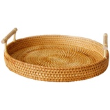 ZPSHYD Vielseitiges Rundes Geflochtenes Tablett Mit Griffen – Brot-, Obst-, Snack- Und Picknickkorb Handgeflochtenes Rattan-Tablett Für Aufbewahrung Stilvolles Essen Im Freien!(28cm Height 4cm)