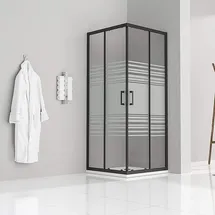 iflair Danielle Eck-Duschkabine mit Schiebetür rechts 75 x 180 cm Schwarz teilsatiertes Sicherheitsglas DK79