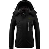 GEMYSE Damen Wasserdichte Berg-Skijacke Winddichte Fleece Outdoor-Winterjacke mit Kapuze (Schwarz,M) - M