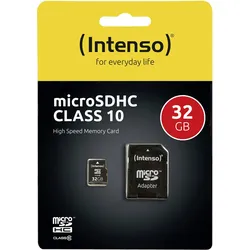 Intenso Micro-SDHC Speicherkarte, 32 GB, 10MB/s Class 10, mit SD-Adapter für Digital Cameras, Camcorders, Notebooks