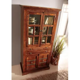 Massivmoebel24 Vitrine Akazie 95 x 50 x 195 cm Braun
