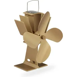 Relaxdays Ofenventilator ohne Strom, geräuscharm, für Kamin & Ofen, hitzebetrieben, 4 Blätter, Kaminventilator, bronze
