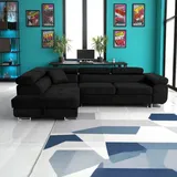 sofiland Eckcouch L-Form mit Schlaffunktion und Bettkasten 3-Sitzer Schwarz